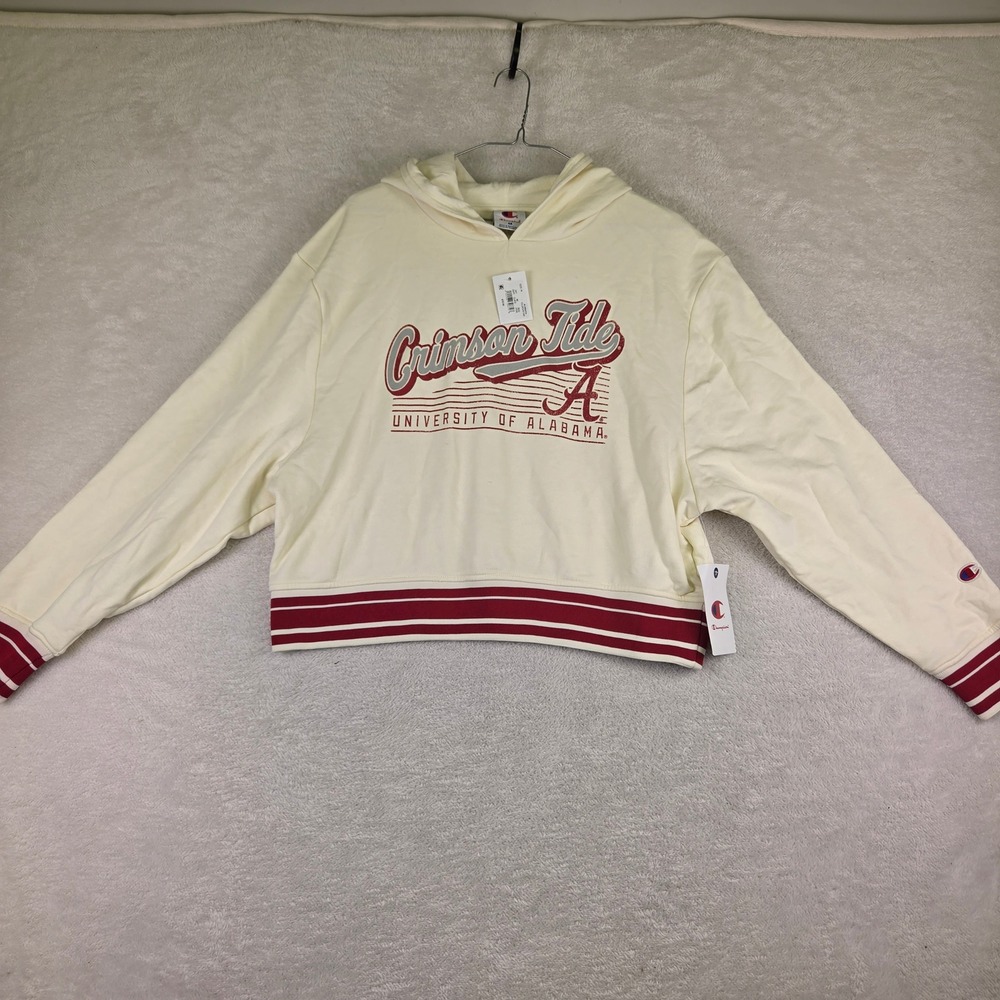 Champion University of Alabama Crimson Tide Hoodie Cream Cropped CLLXD2STAR M